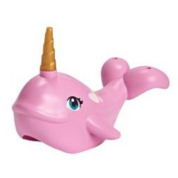 Whale, Friends Style with Dark Turquoise Eyes Pattern with Pearl Gold Horn (Narwhal)