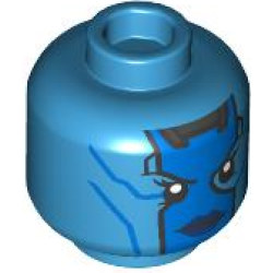 Minifigure, Head Alien Female with Blue Face, Dark Blue Lips, and Silver Stripes on Back Pattern