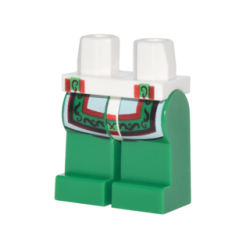 Hips and Green Legs with White Robe Tails with Ornate Red and Green Trim Pattern