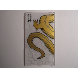 Glass for Window 1 x 4 x 6 with Dragon Tail and Black Chinese Logogram '龍神' (Dragon God) Pattern