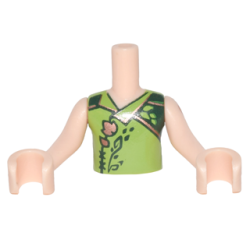 Torso Mini Doll Boy Lime Shirt with Gold, Dark Green Plant Pattern, Light Nougat Arms with Hands with Reddish Brown Elves Tattoo