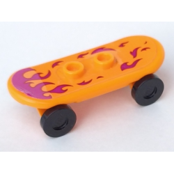 Minifigure, Utensil Skateboard Deck with Magenta Flames Pattern (Sticker) with Black Wheels (42511pb21 / 2496) - Set 41335