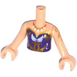 Torso Mini Doll Girl Dark Purple Strapless Top with Wings, Gold Trim and Necklace Pattern, Light Nougat Arms with Hands with Gold Tattoo