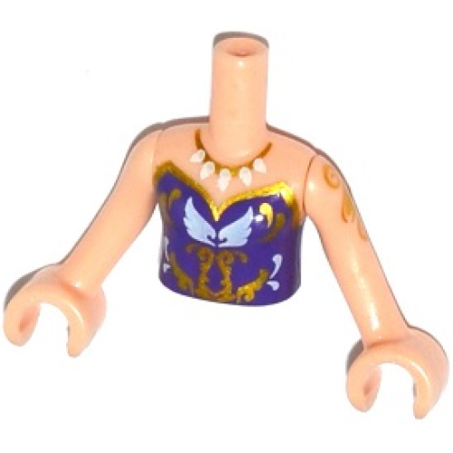 Деталь LEGO FTGpb098c01 Torso Mini Doll Girl Dark Purple Strapless Top with Wings, Gold Trim and Necklace Pattern, Light Nougat Arms with Hands with Gold Tattoo