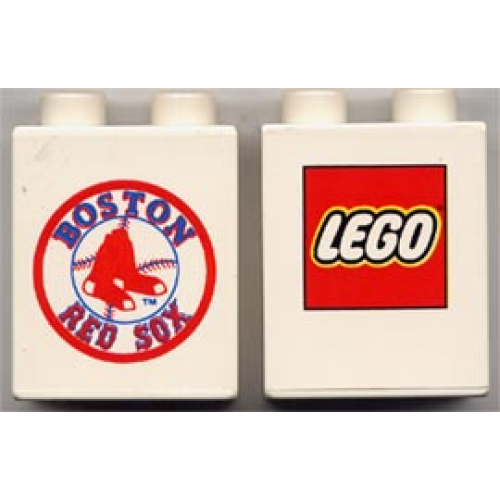Деталь LEGO 4066pb142 Duplo, Brick 1 x 2 x 2 with Boston Red Sox Logo with LEGO Logo on Back Pattern