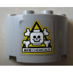 Cylinder Half 2 x 4 x 2 with 1 x 2 Cutout with Skull and Crossbones Danger Sign and Black 'ACE CHEMICALS' Pattern (Sticker) - Set 70914 Cylinder Half 2 x 4 x 2 with 1 x 2 Cutout with Skull and Crossbones Danger Sign and Black 'ACE CHEMICALS' Pattern (Sticker) - Set 70914