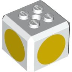 Brick, Modified Cube, 4 Studs on Top with Yellow Circle Pattern on All Sides (Super Mario Yellow Toad Cap)