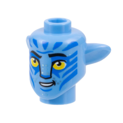 Minifigure, Head, Modified Alien Na'vi with Yellow Eyes, Silver Spots, Blue Markings, Lopsided Open Mouth Smile with Teeth Pattern Minifigure, Head, Modified Alien Na'vi with Yellow Eyes, Silver Spots, Blue Markings, Lopsided Open Mouth Smile with Teeth Pattern