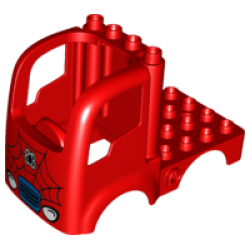 Duplo Car Body Truck 4 x 4 Flatbed with 4 Top Studs with Headlights and Spider-Man Logo Pattern Duplo Car Body Truck 4 x 4 Flatbed with 4 Top Studs with Headlights and Spider-Man Logo Pattern