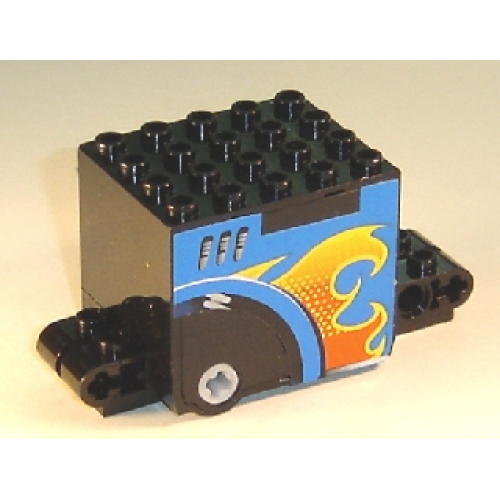Деталь LEGO 54802pb01 Flywheel Inertia Motor 9 x 4 x 3 2/3 with Flame Pattern on Both Sides (Stickers) - Set 8668