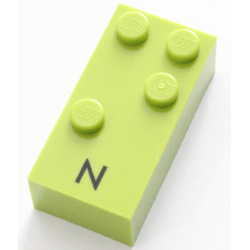 Brick, Braille 2 x 4 with 4 Studs with Black Capital Letter N Pattern (dots-1345 ⠝)
