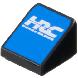 Slope 30 1 x 1 x 2/3 with White Stylized 'HRC' and 'Honda RACING' on Blue Background Pattern