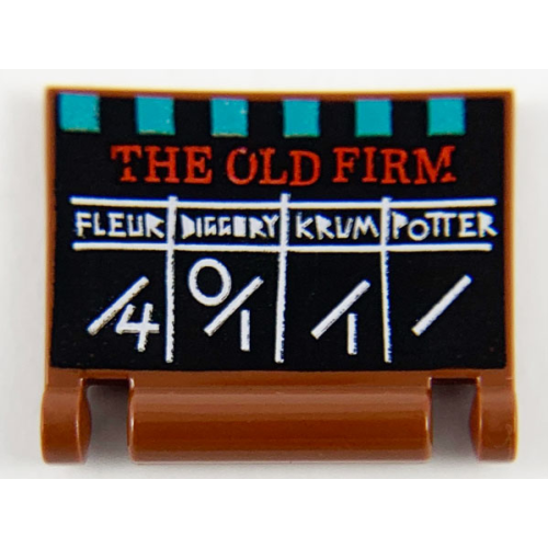 Деталь LEGO 24093pb029 Minifigure, Utensil Book Cover with Red 'THE OLD FIRM', Tri-Wizard Score Card on Black Background Pattern