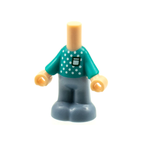 Деталь LEGO bb1357pb007 Micro Doll, Body with Molded Dark Turquoise Top and Sand Blue Pants and Printed White Dots and Pocket Pattern