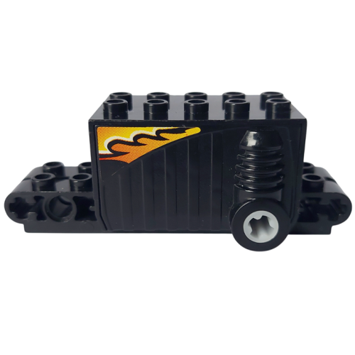 Деталь LEGO 47715c01pb05 Pullback Motor 9 x 4 x 2 2/3 with Orange, White and Black Flame Pattern on Both Sides (Stickers) - Set 8382