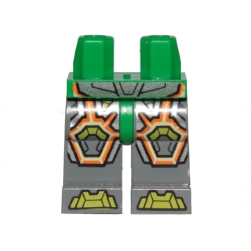 Деталь LEGO 970c85pb18 Hips and Dark Bluish Gray Legs with Lime Armor and Orange and Yellow Circuitry, Lime Hexagonal Knee Pads and Lime Boots Pattern