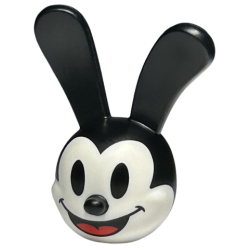 Minifigure, Head, Modified Rabbit with Molded Black Rounded Ears and Printed Black Eyes and Mouth with Red Tongue Pattern (Oswald)