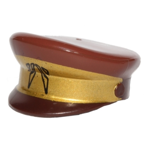 Деталь LEGO 12895pb02 Minifigure, Headgear Cap, Captain with Gold Stripe, Black Insignia and Reddish Brown Top Pattern (SW Naboo Security Guard)