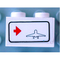Brick 1 x 2 with Red Arrow on Left Side pointing Right & Airplane Outline Pattern (Sticker) - Set 6399