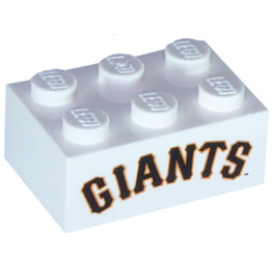 Brick 2 x 3 with Black 'GIANTS' with Orange Outline Pattern