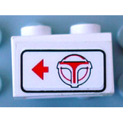 Brick 1 x 2 with Red Arrow on Left Side pointing Left & Airport Shuttle logo Pattern (Sticker) - Set 6399