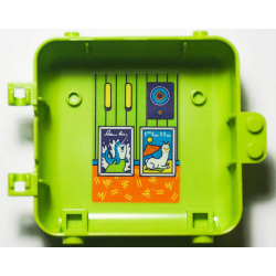 Container, Box 3 x 8 x 6 2/3 Half Back with Speaker and Pictures of Narwhal and Llama on Beach Pattern (Sticker) - Set 41408