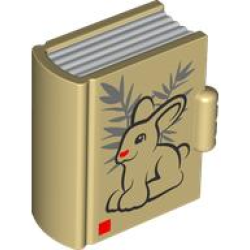 Duplo Utensil Book with Molded White Pages and Printed Black Bunny / Rabbit Outline with Red Nose and Dark Bluish Gray Leaves Pattern