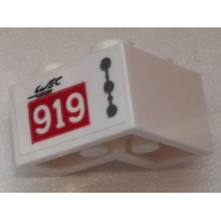 Brick 2 x 2 Corner with Dark Bluish Gray Line and Dots, Black 'WEC', '919' on Red Rectangle Pattern Model Right Side (Sticker) - Set 75876 Brick 2 x 2 Corner with Dark Bluish Gray Line and Dots, Black 'WEC', '919' on Red Rectangle Pattern Model Right Side (Sticker) - Set 75876