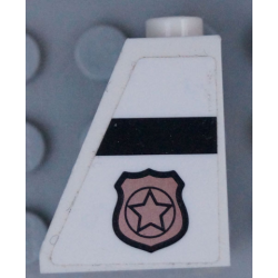 Slope 65 2 x 1 x 2 with Police Badge with Star Logo and Black Stripe Pattern Model Left Side (Sticker) - Set 60131 Slope 65 2 x 1 x 2 with Police Badge with Star Logo and Black Stripe Pattern Model Left Side (Sticker) - Set 60131
