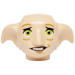 Minifigure, Head, Modified Dobby with Lime Eyes and Lopsided Open Mouth Smile with Teeth Pattern