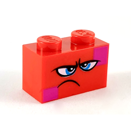 Деталь LEGO 3004pb187 Brick 1 x 2 with Dark Azure Eyes, Furrowed Eyebrows, Frown and Magenta Squares on Two Corners Pattern (Queen Watevra Wa'Nabi Face)