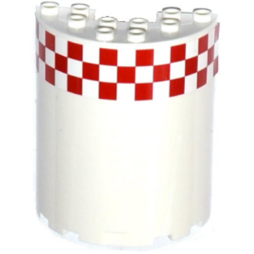 Деталь LEGO 87926pb008 Cylinder Half 3 x 6 x 6 with 1 x 2 Cutout with Red and White Small Checkered Pattern, 16 Squares Per Row (Sticker) - Set 60104