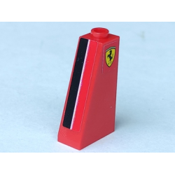 Slope 75 2 x 1 x 3 - Hollow Stud with Black and White Stripe and Ferrari Logo Pattern Model Right Side (Stickers) - Set 8156