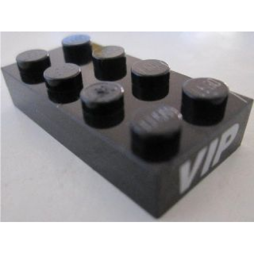 Деталь LEGO BA035pb01 Stickered Assembly 4 x 2 x 2/3 with 'VIP' on Black Background Pattern on Both Ends (Stickers) - Set 8495 - 2 Plate 2 x 4