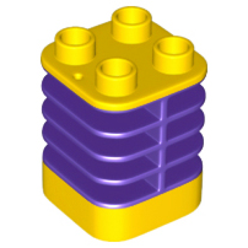 Деталь LEGO 35110pb02 Duplo Brick 2 x 2 x 2 Ribbed - Center Flush with Edge with Molded Flexible Rubber Dark Purple Fins Pattern