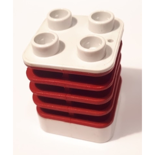 Деталь LEGO 44252pb02 Duplo Brick 2 x 2 x 2 Ribbed - Center Inset from Edge with Molded Flexible Rubber Dark Red Fins Pattern
