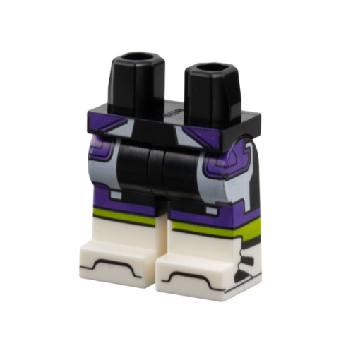 Деталь LEGO 970c00pb1541 Hips and Legs with Molded White Lower Legs / Boots and Printed Dark Purple and White Trim on Shorts, Lime Stripes Pattern