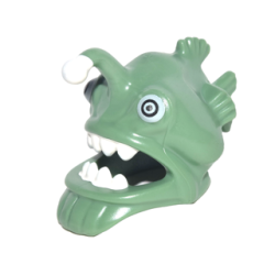 Minifigure, Headgear Mask Angler Fish Head with Wide Open Mouth, Fins and White Teeth, Eyes and Lure (Esca) Pattern - Sand Green Minifigure, Headgear Mask Angler Fish Head with Wide Open Mouth, Fins and White Teeth, Eyes and Lure (Esca) Pattern - Sand Green