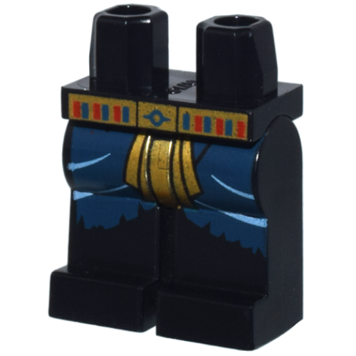 Деталь LEGO 970c00pb0082 Hips and Legs with Torn Rags, Gold Loincloth, and Belt with Dark Blue and Red Stripes Pattern