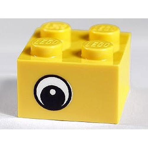 Деталь LEGO 3003pb026 Brick 2 x 2 with Black and White Eye Offset with Dot in Pupil Pattern on Opposite Sides - Yellow
