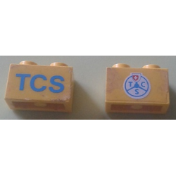 Brick 1 x 2 with Blue 'TCS' and TCS Logo on Reverse Pattern (Stickers) - Set 1589-2