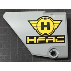 Technic, Panel Fairing #13 Large Short Smooth, Side A with Black and Yellow Hero Factory Symbol and 'HFAC' Pattern (Sticker) - Set 7160 Technic, Panel Fairing #13 Large Short Smooth, Side A with Black and Yellow Hero Factory Symbol and 'HFAC' Pattern (Sticker) - Set 7160