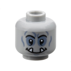 Minifigure, Head Alien Orc Black Eyebrows, Sand Blue Eye Shadow, Chin Dimple, and Wrinkles, Wide Grin with Bottom Fangs Pattern