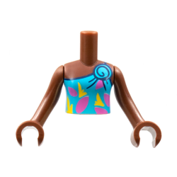 Torso Mini Doll Girl Dark Azure 1-Strap Tank Top, Yellow and Dark Pink Shapes Pattern, Reddish Brown Arms with Hands