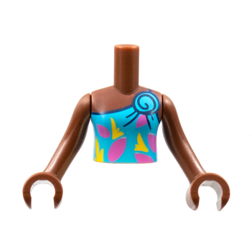 Деталь LEGO FTGpb341c01 Torso Mini Doll Girl Dark Azure 1-Strap Tank Top, Yellow and Dark Pink Shapes Pattern, Reddish Brown Arms with Hands