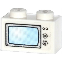 Brick 1 x 2 with Blue TV Screen, 2 Buttons and 2 Knobs Pattern (Sticker) - Set 60036