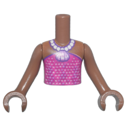 Torso Mini Doll Boy Magenta Strapless Dress Top with Dots, White Pearl Necklace with Medium Lavender Shell Pendant Pattern, Medium Brown Arms with Hands