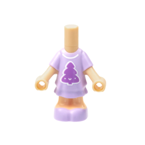 Деталь LEGO 69969pb05 Micro Doll, Body with Molded Lavender Short Layered Dress and Shoes and Printed Medium Lavender Pine Tree with Face, White Collar Pattern