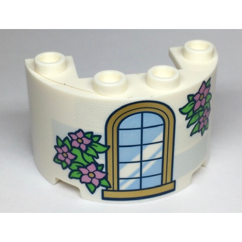 Деталь LEGO 24593pb06 Cylinder Half 2 x 4 x 2 with 1 x 2 Cutout with Gold Trim Window and Green Leaves with Metallic Pink Flowers Pattern