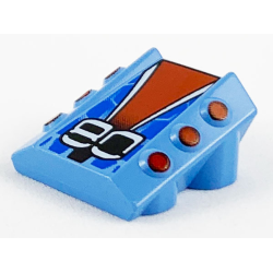 Brick, Modified 2 x 2 No Studs, Sloped with 6 Side Pistons Raised with Stylized '80' on Red, White, Black, and Blue Pattern